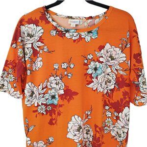 LuLaRoe Irma Tunic Top fits Medium - Oversized hi low Orange Floral T-shirt